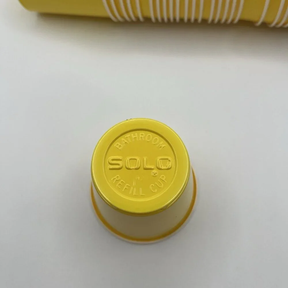 Vintage 80s Solo Bathroom Refill Cups Retro Yellow 3.5 oz & Paper Dixie Cups